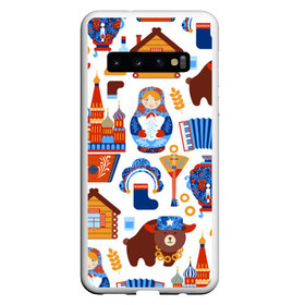 Чехол для Samsung Galaxy S10 с принтом Традиционный поп арт в Новосибирске, Силикон | Область печати: задняя сторона чехла, без боковых панелей | Тематика изображения на принте: pop art | style | балалайка | матрешка | медведь | поп арт | яркие | яркое