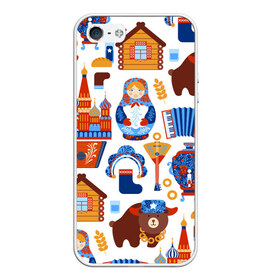 Чехол для iPhone 5/5S матовый с принтом Традиционный поп арт в Новосибирске, Силикон | Область печати: задняя сторона чехла, без боковых панелей | pop art | style | балалайка | матрешка | медведь | поп арт | яркие | яркое