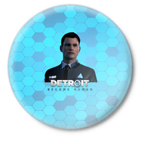 Значок с принтом Detroit: Become Human в Новосибирске,  металл | круглая форма, металлическая застежка в виде булавки | android | connor | dbh | detroit | detroit become human | deviant | game | gamer | андроид | девиант | детройт | игра | коннор