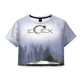 Женская футболка 3D укороченная с принтом Elex в Новосибирске, 100% полиэстер | круглая горловина, длина футболки до линии талии, рукава с отворотами | 