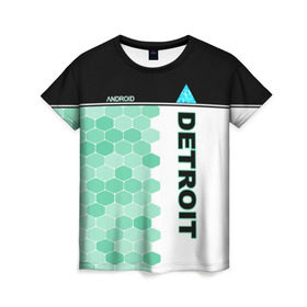 Женская футболка 3D с принтом Detroit: Become Human в Новосибирске, 100% полиэфир ( синтетическое хлопкоподобное полотно) | прямой крой, круглый вырез горловины, длина до линии бедер | android | dbh | detroit | detroit become human | deviant | game | gamer | андроид | девиант | детройт | игра | костюм
