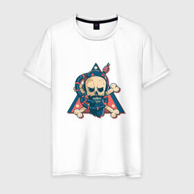 Мужская футболка хлопок с принтом Череп в Новосибирске, 100% хлопок | прямой крой, круглый вырез горловины, длина до линии бедер, слегка спущенное плечо. | Тематика изображения на принте: skull | борода | кальян