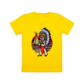 Детская футболка хлопок с принтом Индеец в Новосибирске, 100% хлопок | круглый вырез горловины, полуприлегающий силуэт, длина до линии бедер | ацтек | ацтеки | индеец | индейцы | инди | коренные американцы | перья