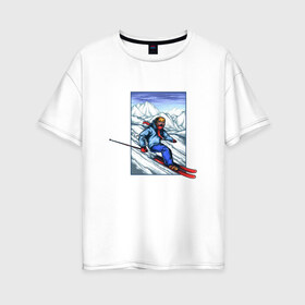Женская футболка хлопок Oversize с принтом Лыжный Спорт в Новосибирске, 100% хлопок | свободный крой, круглый ворот, спущенный рукав, длина до линии бедер
 | гора | горнолыжные | горнолыжный | горы | лыжи | на лыжах | с лыжами | спорт | спуск | спуск с горы