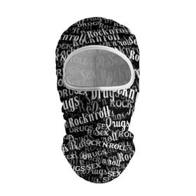 Балаклава 3D с принтом Sex, Drugs & Rock`n`Roll в Новосибирске, 100% полиэстер, ткань с особыми свойствами — Activecool | плотность 150–180 г/м2; хорошо тянется, но при этом сохраняет форму. Закрывает шею, вокруг отверстия для глаз кайма. Единый размер | Тематика изображения на принте: jack daniel’s | белый | паттерн | рок | рок н ролл | рокнролл | текст | черный
