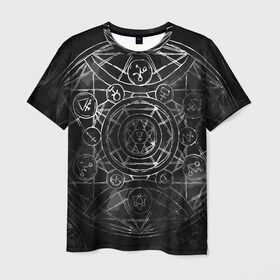 Мужская футболка 3D с принтом Black Alchemy в Новосибирске, 100% полиэфир | прямой крой, круглый вырез горловины, длина до линии бедер | alchemy | art | black | circles | design | lines | metal dark | runes | алхимия | арт | блэк метал | линии | метал | руны | черный