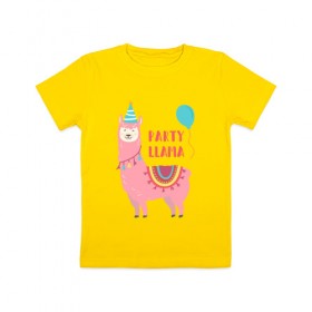 Детская футболка хлопок с принтом Лама в Новосибирске, 100% хлопок | круглый вырез горловины, полуприлегающий силуэт, длина до линии бедер | llama | вечеринка | животные | лама | ламы | милые