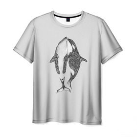 Мужская футболка 3D с принтом Киты в Новосибирске, 100% полиэфир | прямой крой, круглый вырез горловины, длина до линии бедер | арт | касатка | касатки | кит | море | океан | рисунок | узор