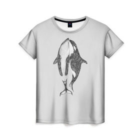 Женская футболка 3D с принтом Киты в Новосибирске, 100% полиэфир ( синтетическое хлопкоподобное полотно) | прямой крой, круглый вырез горловины, длина до линии бедер | арт | касатка | касатки | кит | море | океан | рисунок | узор
