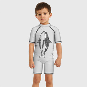 Детский купальный костюм 3D с принтом Киты в Новосибирске, Полиэстер 85%, Спандекс 15% | застежка на молнии на спине | арт | касатка | касатки | кит | море | океан | рисунок | узор