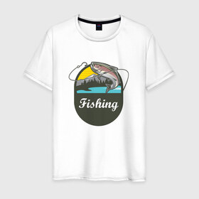 Мужская футболка хлопок с принтом Рыбалка в Новосибирске, 100% хлопок | прямой крой, круглый вырез горловины, длина до линии бедер, слегка спущенное плечо. | Тематика изображения на принте: ловить рыбу | на рыбалку | охота | природа | рыба | рыбак | рыбалка