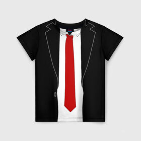 Детская футболка 3D с принтом КОСТЮМ АГЕНТА 47 в Новосибирске, 100% гипоаллергенный полиэфир | прямой крой, круглый вырез горловины, длина до линии бедер, чуть спущенное плечо, ткань немного тянется | Тематика изображения на принте: agent 47 | галстук | пиджак | хитман