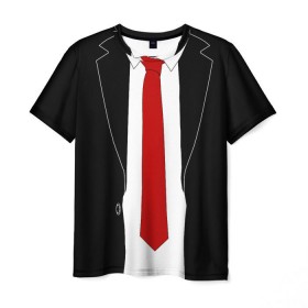 Мужская футболка 3D с принтом КОСТЮМ АГЕНТА 47 в Новосибирске, 100% полиэфир | прямой крой, круглый вырез горловины, длина до линии бедер | agent 47 | галстук | пиджак | хитман