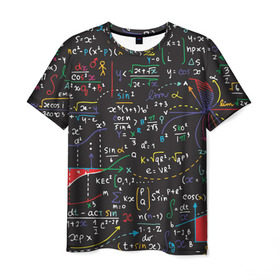 Мужская футболка 3D с принтом Math в Новосибирске, 100% полиэфир | прямой крой, круглый вырез горловины, длина до линии бедер | математика | наука | тригонометрия | уравнения | формулы | цифры