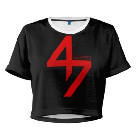 Женская футболка 3D укороченная с принтом AGENT 47 HITMAN (НА СПИНЕ) в Новосибирске, 100% полиэстер | круглая горловина, длина футболки до линии талии, рукава с отворотами | agent 47 | агент 47 | хитман