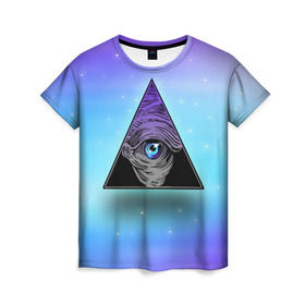 Женская футболка 3D с принтом Пирамида / Всевидящее око в Новосибирске, 100% полиэфир ( синтетическое хлопкоподобное полотно) | прямой крой, круглый вырез горловины, длина до линии бедер | 