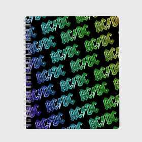 Тетрадь с принтом AC DC Паттерн Градиент в Новосибирске, 100% бумага | 48 листов, плотность листов — 60 г/м2, плотность картонной обложки — 250 г/м2. Листы скреплены сбоку удобной пружинной спиралью. Уголки страниц и обложки скругленные. Цвет линий — светло-серый
 | Тематика изображения на принте: рок