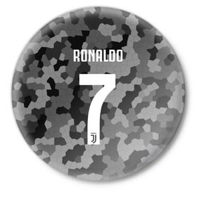 Значок с принтом RONALDO JUVE SPORT в Новосибирске,  металл | круглая форма, металлическая застежка в виде булавки | Тематика изображения на принте: cr7 | fc | клуб | криштиану роналду | роналдо | фк | ювентус