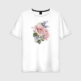 Женская футболка хлопок Oversize с принтом Розы в Новосибирске, 100% хлопок | свободный крой, круглый ворот, спущенный рукав, длина до линии бедер
 | акварель | роза | розовые | цветы