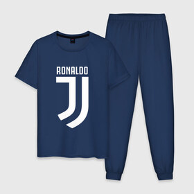 Мужская пижама хлопок с принтом RONALDO JUVE SPORT в Новосибирске, 100% хлопок | брюки и футболка прямого кроя, без карманов, на брюках мягкая резинка на поясе и по низу штанин
 | cr7 | fc | клуб | криштиану роналду | роналдо | фк | ювентус