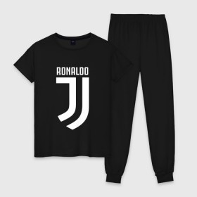 Женская пижама хлопок с принтом RONALDO JUVE SPORT в Новосибирске, 100% хлопок | брюки и футболка прямого кроя, без карманов, на брюках мягкая резинка на поясе и по низу штанин | cr7 | fc | клуб | криштиану роналду | роналдо | фк | ювентус