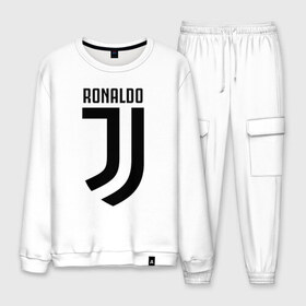 Мужской костюм хлопок с принтом RONALDO JUVE SPORT в Новосибирске, 100% хлопок | на свитшоте круглая горловина, мягкая резинка по низу. Брюки заужены к низу, на них два вида карманов: два “обычных” по бокам и два объемных, с клапанами, расположенные ниже линии бедра. Брюки с мягкой трикотажной резинкой на поясе и по низу штанин. В поясе для дополнительного комфорта — широкие завязки | cr7 | fc | клуб | криштиану роналду | роналдо | фк | ювентус