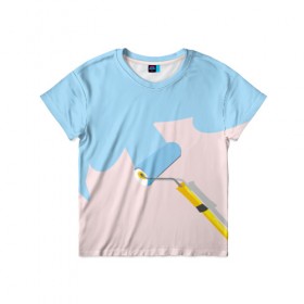 Детская футболка 3D с принтом Больше красок в Новосибирске, 100% гипоаллергенный полиэфир | прямой крой, круглый вырез горловины, длина до линии бедер, чуть спущенное плечо, ткань немного тянется | валик | дизайнер | краска | краски | креатив | креативный дизайн | маляр | прикол | пятно | розовый | сочный | тренд | цвет | яркость