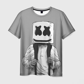 Мужская футболка 3D с принтом Electronic music в Новосибирске, 100% полиэфир | прямой крой, круглый вырез горловины, длина до линии бедер | Тематика изображения на принте: electronic music | marshmello | маршмеллоу | электронная музыка