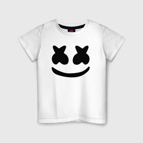 Детская футболка хлопок с принтом Маршмеллоу в Новосибирске, 100% хлопок | круглый вырез горловины, полуприлегающий силуэт, длина до линии бедер | electronic music | marshmello | маршмеллоу | электронная музыка