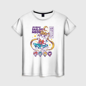 Женская футболка 3D с принтом Sailor Meow в Новосибирске, 100% полиэфир ( синтетическое хлопкоподобное полотно) | прямой крой, круглый вырез горловины, длина до линии бедер | anime | cat | kawaii | sailor moon | аниме | каваи | кот котик | мультсериал | ностальгия | ретро | сейлор мун