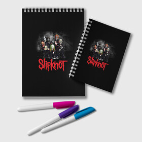 Блокнот с принтом Slipknot в Новосибирске, 100% бумага | 48 листов, плотность листов — 60 г/м2, плотность картонной обложки — 250 г/м2. Листы скреплены удобной пружинной спиралью. Цвет линий — светло-серый
 | slipknot | грув | джей вайнберг | кори тейлор | крис фен | крэйг джонс | метал | мик томсон | музыка | ню | петля | рок | сид уилсон | скользящий узел | слайпкнот | слипкнот | слипнот | удавка