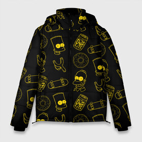 Мужская зимняя куртка 3D с принтом Барт и Гомер в Новосибирске, верх — 100% полиэстер; подкладка — 100% полиэстер; утеплитель — 100% полиэстер | длина ниже бедра, свободный силуэт Оверсайз. Есть воротник-стойка, отстегивающийся капюшон и ветрозащитная планка. 

Боковые карманы с листочкой на кнопках и внутренний карман на молнии. | Тематика изображения на принте: duff | simpsons |  bart |  homer  | барт | гомер | дафф | доска | коллаж | пончик | рогатка | симпсоны | скейт | скейты
