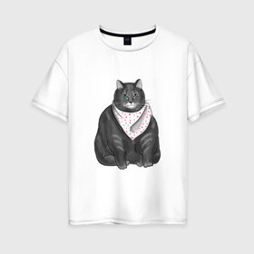 Женская футболка хлопок Oversize с принтом Голодный кот в Новосибирске, 100% хлопок | свободный крой, круглый ворот, спущенный рукав, длина до линии бедер
 | еда | кот | кушать | мем | черешня