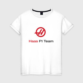 Женская футболка хлопок с принтом haas в Новосибирске, 100% хлопок | прямой крой, круглый вырез горловины, длина до линии бедер, слегка спущенное плечо | f 1 | formula 1 | haas | ф 1 | формула 1 | хаас