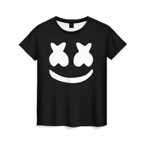 Женская футболка 3D с принтом Marshmello black в Новосибирске, 100% полиэфир ( синтетическое хлопкоподобное полотно) | прямой крой, круглый вырез горловины, длина до линии бедер | dj | dj marshmello | marshmello | клуб | клубная музыка | музыка
