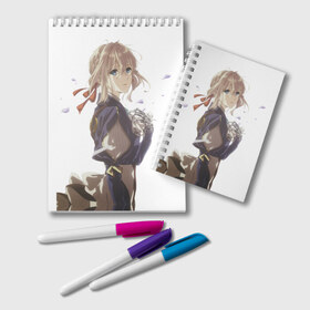 Блокнот с принтом Violet Evergarden_15 в Новосибирске, 100% бумага | 48 листов, плотность листов — 60 г/м2, плотность картонной обложки — 250 г/м2. Листы скреплены удобной пружинной спиралью. Цвет линий — светло-серый
 | Тематика изображения на принте: violet evergarden | вайолет эвергарден