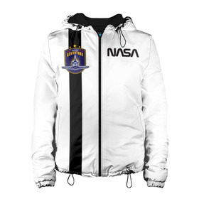 Женская куртка 3D с принтом NASA в Новосибирске, ткань верха — 100% полиэстер, подклад — флис | прямой крой, подол и капюшон оформлены резинкой с фиксаторами, два кармана без застежек по бокам, один большой потайной карман на груди. Карман на груди застегивается на липучку | shuttle | space | аполлон | галактика | джемини | космонав | космос | наса | скайлэб | сша | шаттл nasa