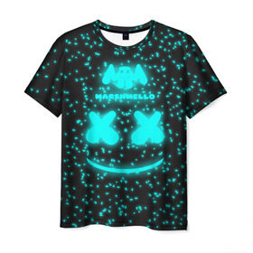 Мужская футболка 3D с принтом MARSHMELLO в Новосибирске, 100% полиэфир | прямой крой, круглый вырез горловины, длина до линии бедер | dj | marshmello | клубная музыка | маршмелло | музыка | музыкант