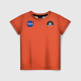 Детская футболка 3D с принтом NASA в Новосибирске, 100% гипоаллергенный полиэфир | прямой крой, круглый вырез горловины, длина до линии бедер, чуть спущенное плечо, ткань немного тянется | shuttle | space | аполлон | галактика | джемини | космонав | космос | наса | скайлэб | сша | шаттл nasa