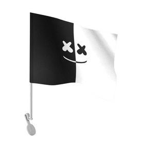 Флаг для автомобиля с принтом MARSHMELLO BLACK & WHITE в Новосибирске, 100% полиэстер | Размер: 30*21 см | dj | marshmello | клубная музыка | маршмелло | музыка | музыкант