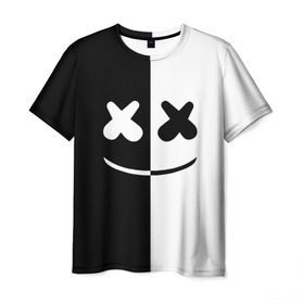 Мужская футболка 3D с принтом MARSHMELLO BLACK & WHITE в Новосибирске, 100% полиэфир | прямой крой, круглый вырез горловины, длина до линии бедер | dj | marshmello | клубная музыка | маршмелло | музыка | музыкант