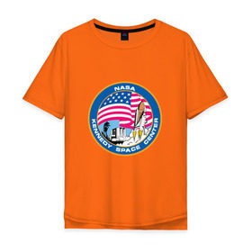 Мужская футболка хлопок Oversize с принтом NASA Kennedy Space Center в Новосибирске, 100% хлопок | свободный крой, круглый ворот, “спинка” длиннее передней части | administration | aeronautics | brand | logo | nasa | national | oldschool | space | usa | исследование | космос | лого | наса | национальное | олдскул | сша | управление