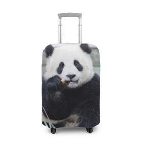 Чехол для чемодана 3D с принтом Большая панда в Новосибирске, 86% полиэфир, 14% спандекс | двустороннее нанесение принта, прорези для ручек и колес | бамбук | белый | джунгли | дикое | животное | китай | лес | медведь | черный