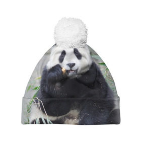 Шапка 3D c помпоном с принтом Большая панда в Новосибирске, 100% полиэстер | универсальный размер, печать по всей поверхности изделия | бамбук | белый | джунгли | дикое | животное | китай | лес | медведь | черный
