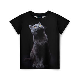 Детская футболка 3D с принтом Милый котик в Новосибирске, 100% гипоаллергенный полиэфир | прямой крой, круглый вырез горловины, длина до линии бедер, чуть спущенное плечо, ткань немного тянется | кот | котенок | кошка | милый | пушистый | черный