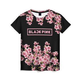 Женская футболка 3D с принтом BlackPink sakura в Новосибирске, 100% полиэфир ( синтетическое хлопкоподобное полотно) | прямой крой, круглый вырез горловины, длина до линии бедер | black  pink | blackpink | jennie | jisoo | k pop | lalisa | sakura | группа | к поп | корейская группа | розовый | сакура | черный