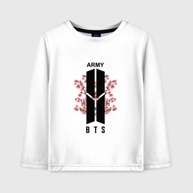 Детский лонгслив хлопок с принтом BTS ARMY в Новосибирске, 100% хлопок | круглый вырез горловины, полуприлегающий силуэт, длина до линии бедер | bts | bts army | j hope | jimin | jin | jungkook | k pop | rap monster | rapmon | suga | v | бтс | группа | корея