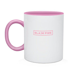 Кружка двухцветная с принтом BlackPink 97 ROSE в Новосибирске, керамика | объем — 330 мл, диаметр — 80 мм. Цветная ручка и кайма сверху, в некоторых цветах — вся внутренняя часть | Тематика изображения на принте: 97 rose | black  pink | blackpink | jennie | jisoo | k pop | lalisa | группа | к поп | корейская группа | розовый | черный