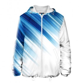 Мужская куртка 3D с принтом ABSTRACT BLUE в Новосибирске, ткань верха — 100% полиэстер, подклад — флис | прямой крой, подол и капюшон оформлены резинкой с фиксаторами, два кармана без застежек по бокам, один большой потайной карман на груди. Карман на груди застегивается на липучку | abstract | blue | geometry | абстракция | геометрия | градиент | линии | синий