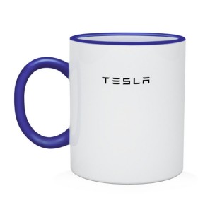 Кружка двухцветная с принтом Tesla в Новосибирске, керамика | объем — 330 мл, диаметр — 80 мм. Цветная ручка и кайма сверху, в некоторых цветах — вся внутренняя часть | elon | mask | musk | илон маск | маск | тесла